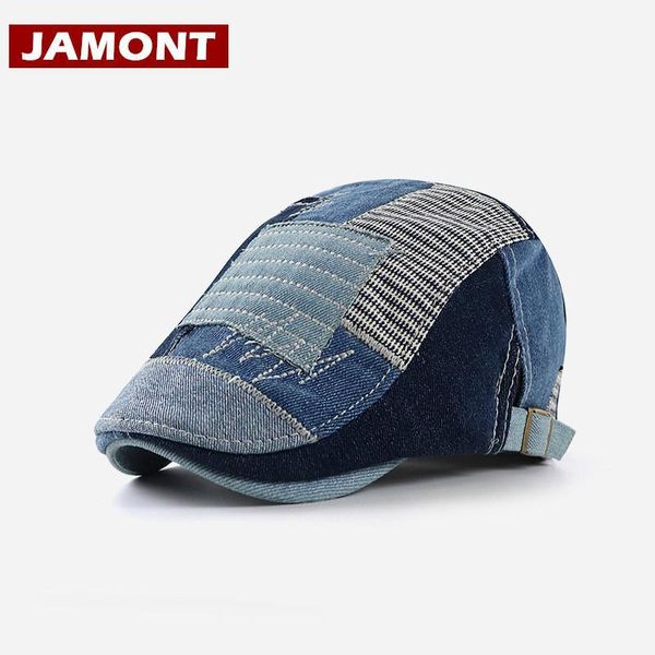 

[jamont] new patch berets hat for men women visor hats casual fall cap cotton gorras denim beret casquette1, Blue;gray