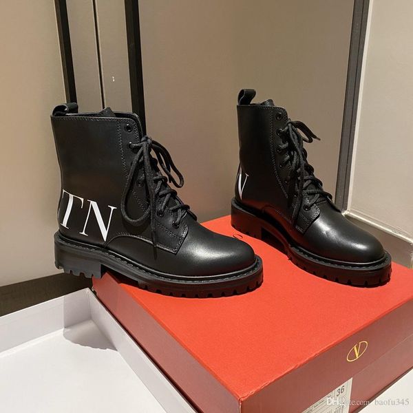 

valentino дизайнер женщин сапоги черный белый письмо кожа фронт tie с полукруглой головкой низкий каблук высокого качества с коробкой размер, Black