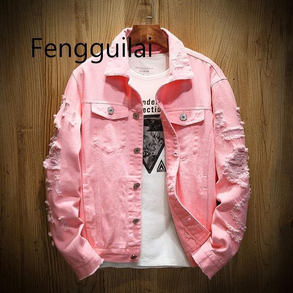 

men's jackets jacket men ripped holes mens jean 2021 garment washed denim coat designer clothes, Black;brown