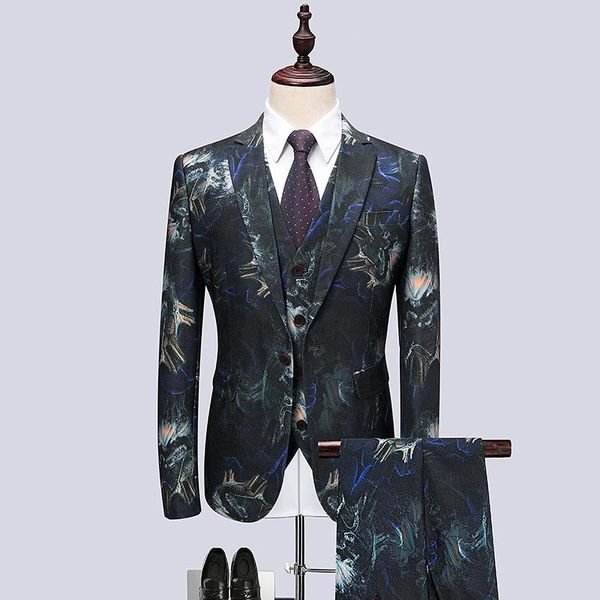 

men's suits & blazers (jacket+vest+pants) 2021 flower color men fashion party dresses slim fit business wedding suit full size m-6xl, White;black