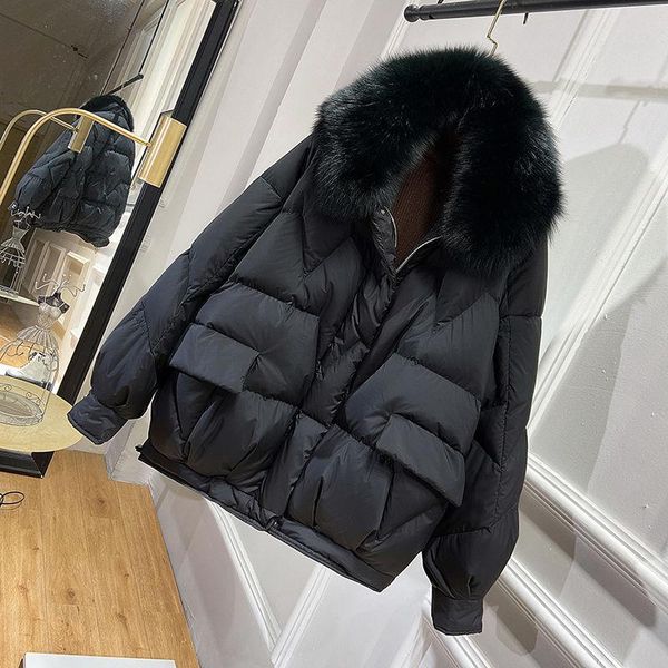 

2020 women's 90%winter down jacket women real fur collar down jackets woman short korean puffer coat thick warm hooded style, Black