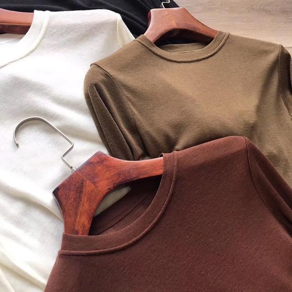 

women t-shirt 2020 spring long sleevet-shirt round neck thin sweater women's loose shirt, White