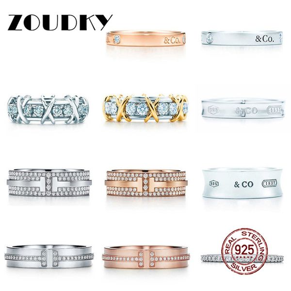 

darapan 100% 925 sterling silver ring genuine classic sign t-zircon charm ring rose gold women's gift original jewelry