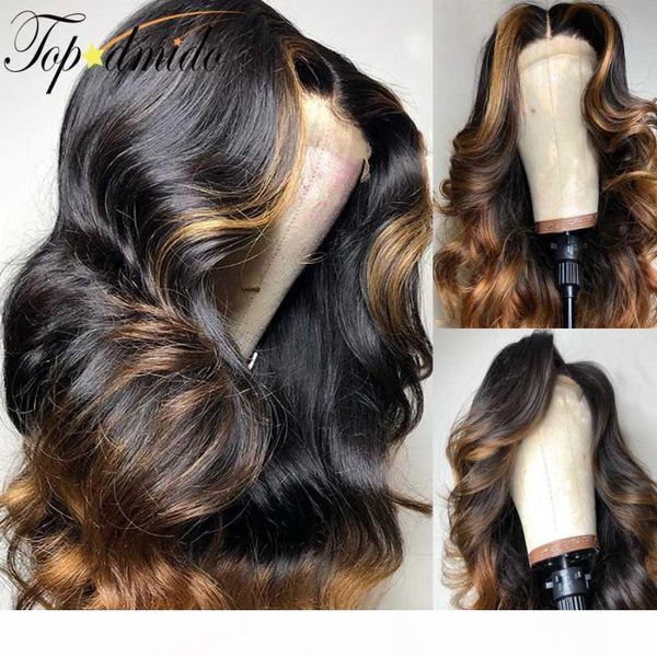 

dmido #1b brown ombre color hair lace front wigs natural hairline body wave remy hair 13x6 lace front human wigs, Black;brown