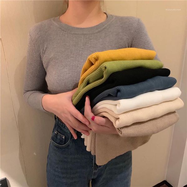 

women's sweaters 2021 spring winter basic pure color female sweater long sleeve casual slim fit solid o neck women pullover ladies y17, White;black