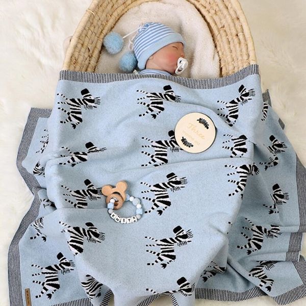 

cartoon zebra personalised baby boy blankets baby knit blanket soft toddler swaddle blankets couverture bebe coton babydeken y201009