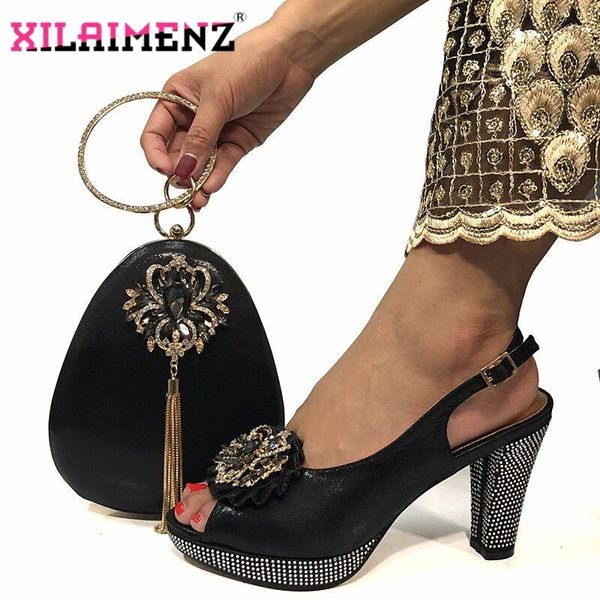 

dress shoes 2021 nigerian arrivals matching and bag set in heels for italian party black color sandals