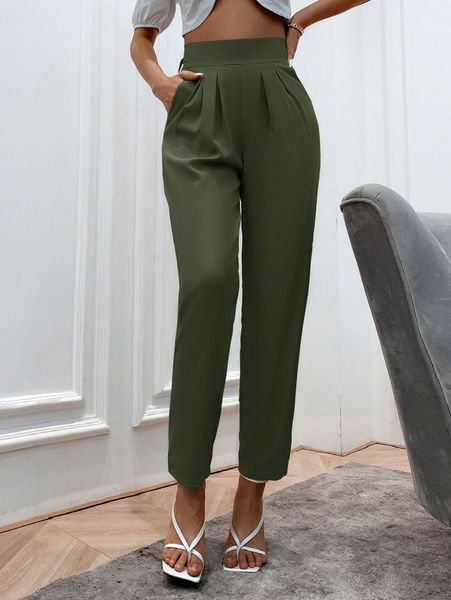 

solid belted high rise pants i3w8#, Black;white
