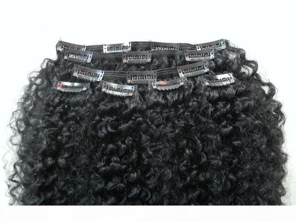

brazilian human virgin remy clip ins hair extensions kinky curls hair weft jet black 1# color, Black;brown
