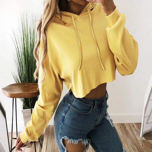 

women autumn spring drawstring hooded long sleeve hoodie sweatshirts crop casual outwear pullover hoodies #l101, Black