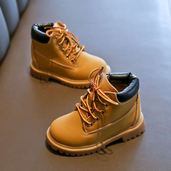 

and children's winter leather martin autumn 2020 new yellow girls' plush boots boys' fashionable sho, Black;red