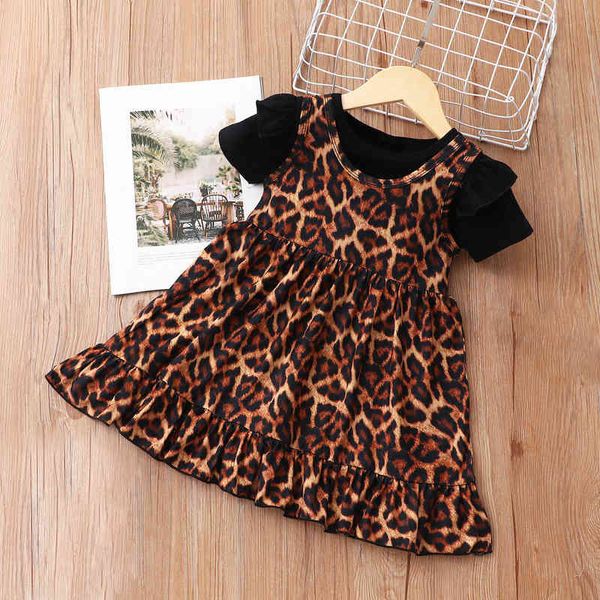 Zweiteilige Baby Kinder Mädchen Kleidung Set Sommer Kurzarm T-shirt Leopard Slip Kleid 2 stücke Outfits Mode Niedlichen prinzessin Vestidos G220217