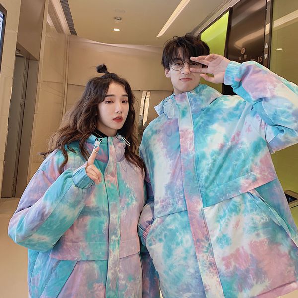 

2021 new privathinker new parka warm winter coat men thicken zipper tie-dye casual oversized mens couple parkas i8kc, Black