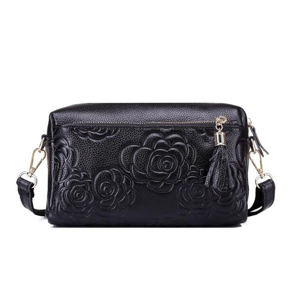

women genuine leather crossbody bags printed flowers soft cowhide ladies messenger bags zipper singe shoulder bag cross body bag