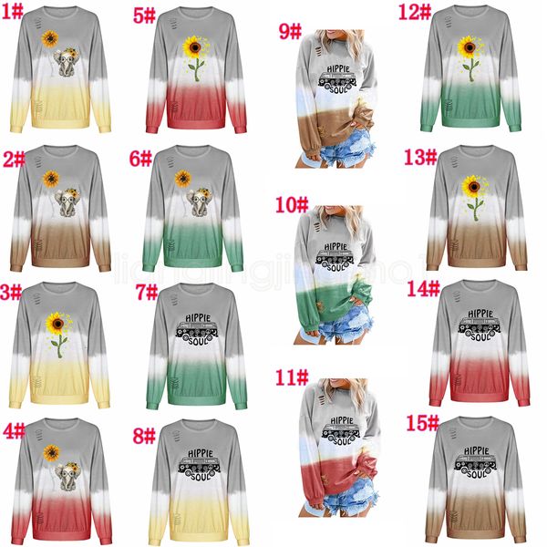 

hole long 15styles sweatshirts girl sleeve round gradient collar sunflower printed pullover tee t-shirt o, White