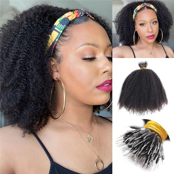 Kinky Curly Nano anel mim ponta extensões do cabelo Natural Preto cor Virgin brasileira 100g cabelo prebonded Nano Bead I-ponta