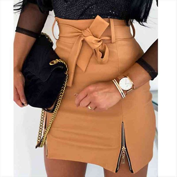 

women leather skirt spring high waist short skirts korean a-line solid bodycon bandage skirts black white streetwear sj5543v