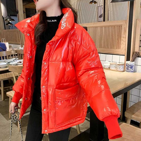 

2020 winter glossy down parkas women's waterproof coat embroidery oversized warm thick parka women jacket, Black