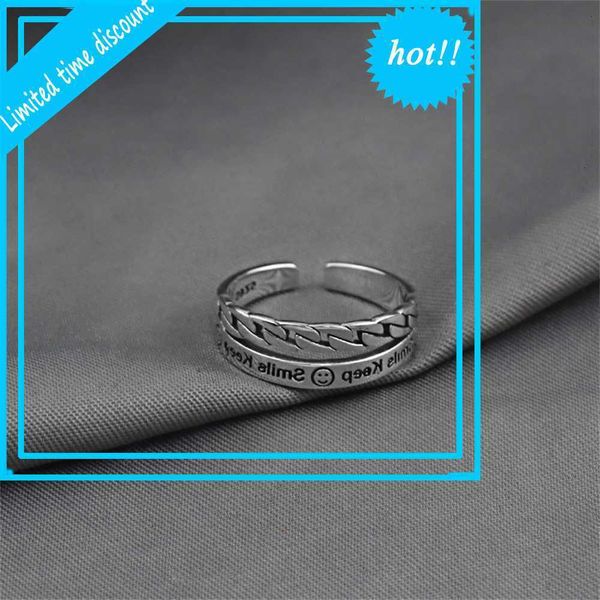 

jewelry weaving double english letter smilie smile face thai silver opening ring