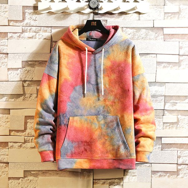 

2021 new men harajuku tie dye oversized hoodies autumn mens patchwork streetwear sweatshirts male cotton hip hop hoodie 1jxm, Black