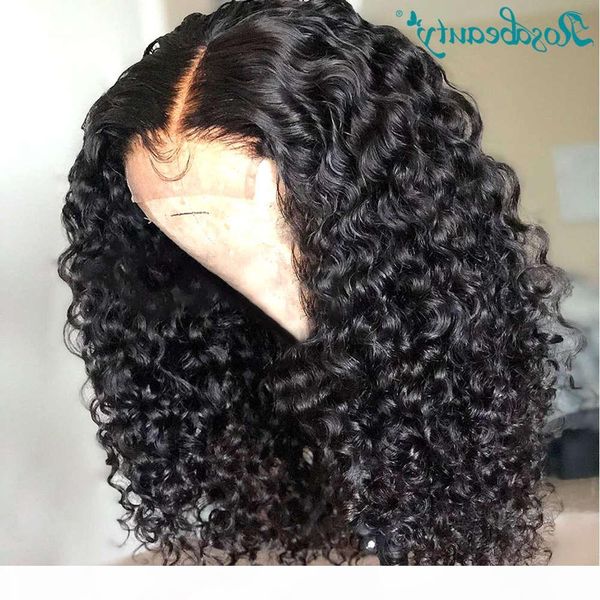 

rosabeauty curly short bob 4x4 13x4 lace front human hair wigs pre plucked remy closure frontal wig for black women deep wave, Black;brown
