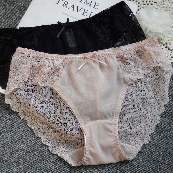 

long term women's lace underwear transparent ultra thin cotton large size perspective, Black;white