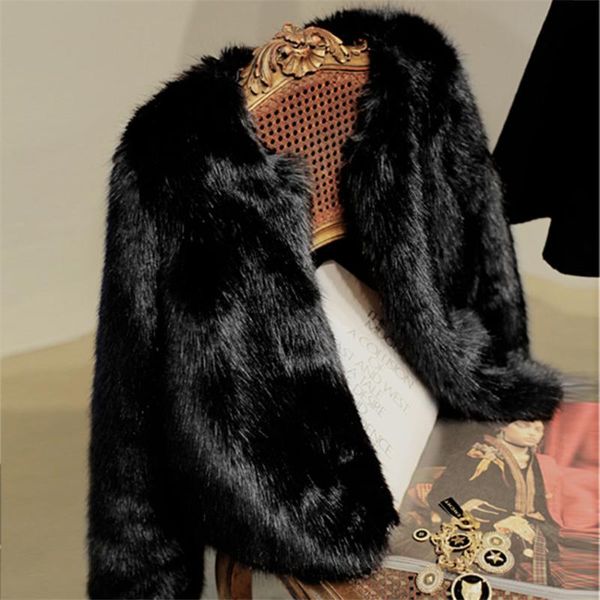 

new fashion women faux fur sweety short fur female fake lady winter long sleeve coat faux slim party jacket wz441, Black