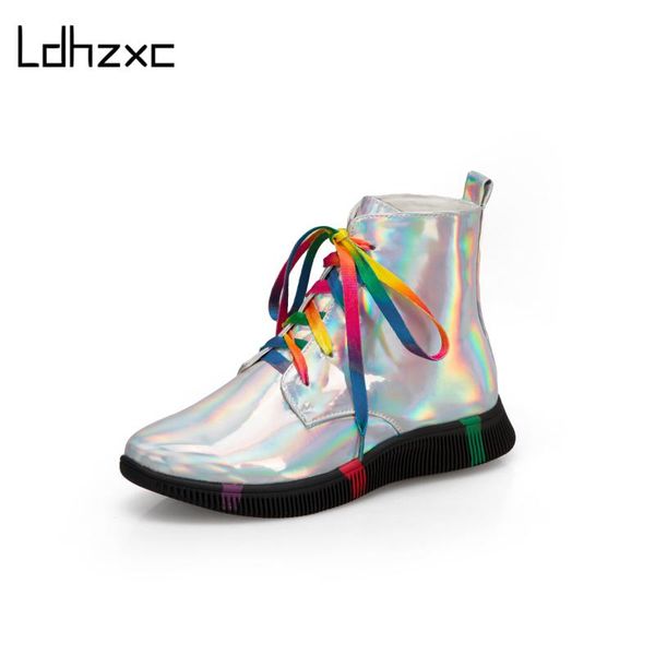 

ldhzxc 2020 fashion ankle boots fashion lace up mixed colors winter women boots low heel round toe autumn winter ladies shoes, Black