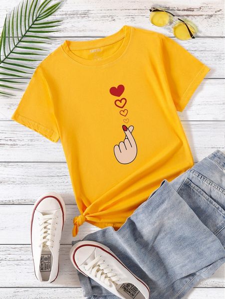 

figure & heart print tee c7ov#, White