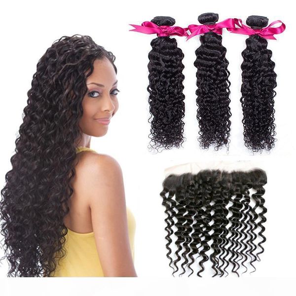 

indian human hair extensions deep wave 3 bundles with 13x4 lace frontal with baby hair virgin hair bundles with frontal closures msjoli, Black;brown