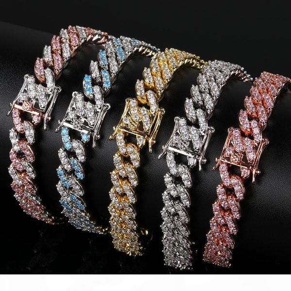 

5 colors for ops 9mm 7 8inch gold plated micro prong setting cz cuban bracelet link for mens jewelry, Black