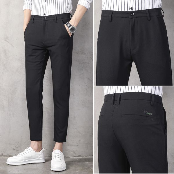 

2021 spring small vertical sense nine point pants korean trend slim leggings casual men's trousers, Black