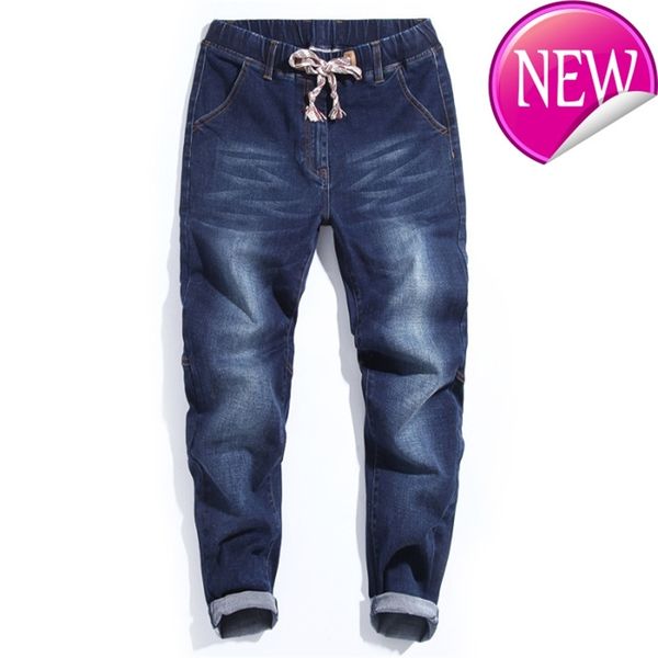 

men's autumn new plus size fashion casual hip hop loose denim jeans black blue trousers harem pants 5xl 6xl 7xl