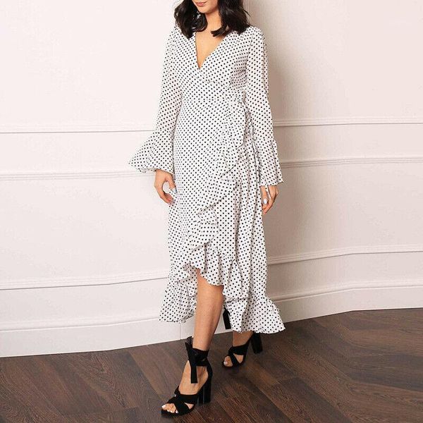 

women dresses vintage v-neck tunic polka dots dress long sleeve dress plus size dresses1, Black;gray