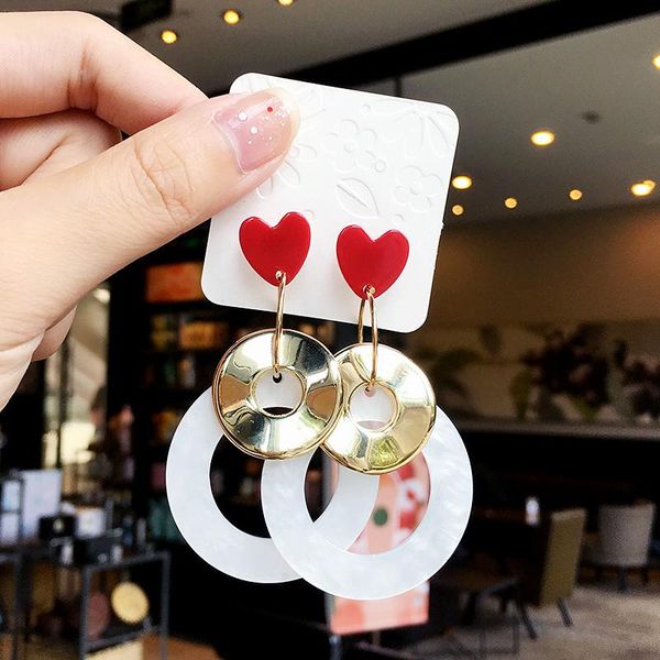 

stud korean temperament earrings personality long large ring net red love exaggerate fashion women, Golden;silver