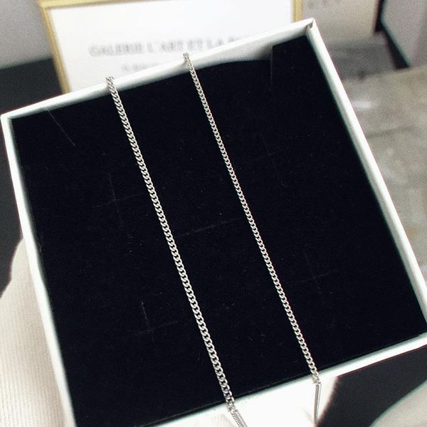 

Real Sterling 925 Silver Full Sideways Slender Necklace 1.4MM Chain For Woman Men Fashion Wedding Engagement Simple Jewelry