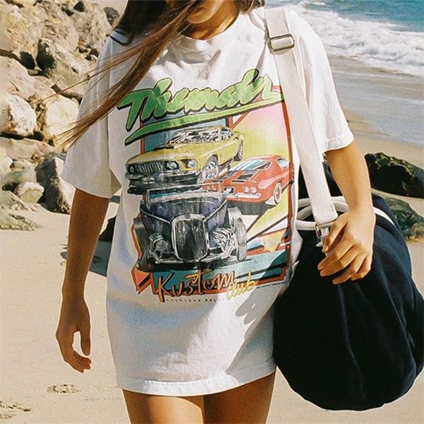 

summer vintage graphic tees 2020 new print female o neck short sleeve cotton tshirt chic harajuku casual oversized women t shirt lj200815, White