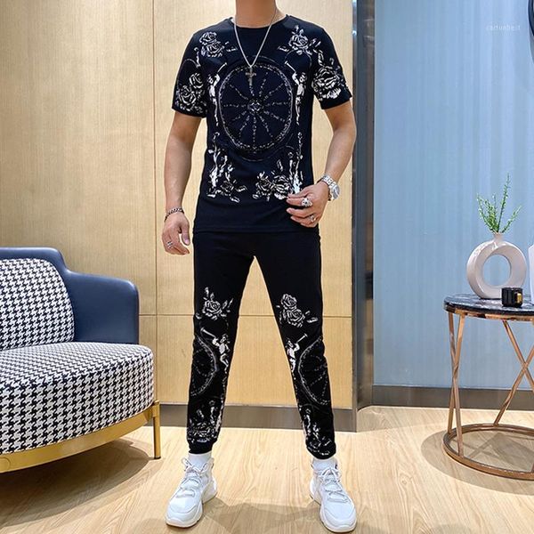 

men's tracksuits european and american selling tracksuit printed fashion sportswear suit t-shirt+pants casual 2-piece1, Gray