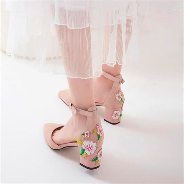 

fashion embroidered ladies thick heel high heels black pink blue high heels spring and autumn ladies wedding shoes1
