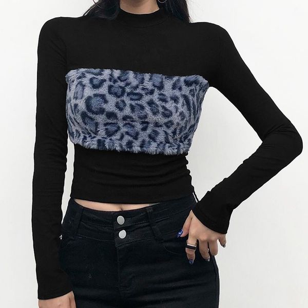 

women's t-shirt leopard patches indie aesthetic women t shirts vintage gothic clothes long sleeve girl tee shirt, White