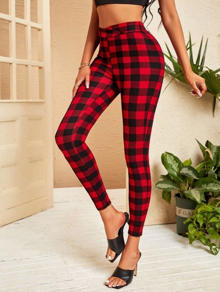 

asymmetrical waist buffalo plaid leggings y7ab#, Black