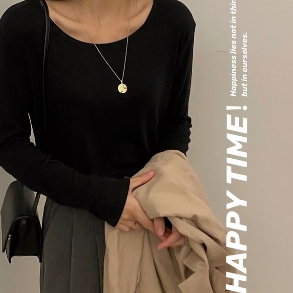 

ngu60 mai ou 2020 coat base coatstudent women autumn round neck t-shirt show thin coat new t-shirt loose foundation isuye, White