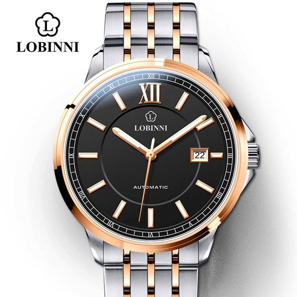 

lobinni seagull men's mechanical gold switzerland luxury men wrist watch stainless steel business montre homme, Slivery;brown