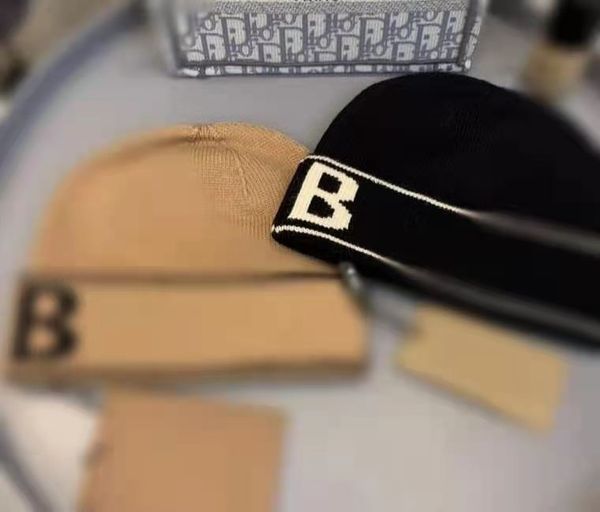 

2 color classic letter knitted beanie caps for men women autumn winter warm thick wool embroidery cold hat couple fashion street hats, Blue;gray