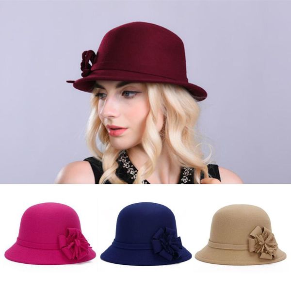 

fashion lady wool hat girls autumn winter dome cap female new products square-headed woolen hat curled flower adjust cap, Blue;gray