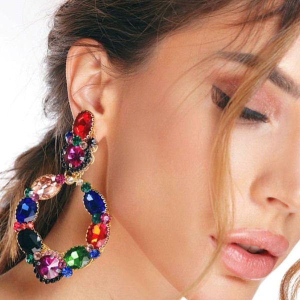 

women drop earrings silver fashion classic lady big brand design glass drill heart stud earrings colorful statement earring jewelry gifts