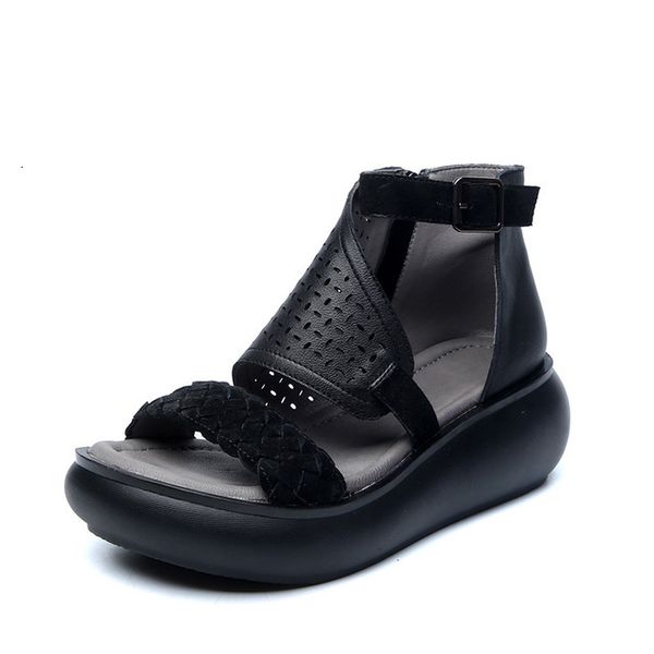 

2021 new fashionable of genuine women handmade leather ladies summer thick only retro sandals buckle shoes ztza, Black