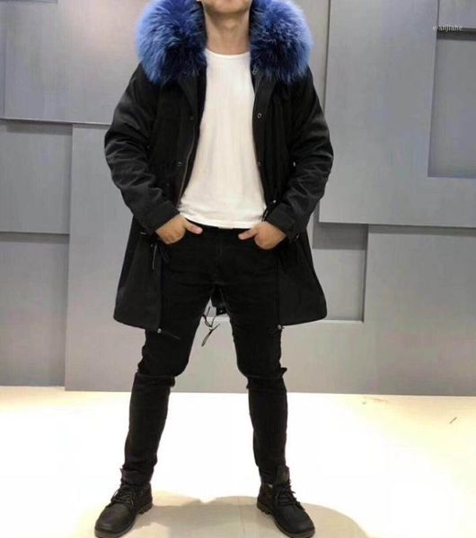 

men's 2020 winter new fashion luxury raccoon fur collar green root lining coat nick garment hoodies middle long parka1, Black