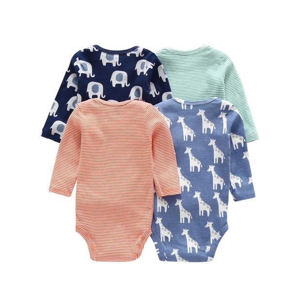 

long sleeve cartoon animal print bodysuit baby boy girl body suit summer newborn bodysuits clothes cotton 4pcs/set y200320, Blue