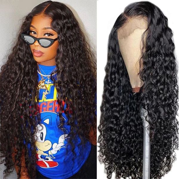 

water wave wig human hair wigs brazilian water wave wig 4x4 lace front human hair wigs for women 150% remy 4x4 lace closure wig, Black;brown
